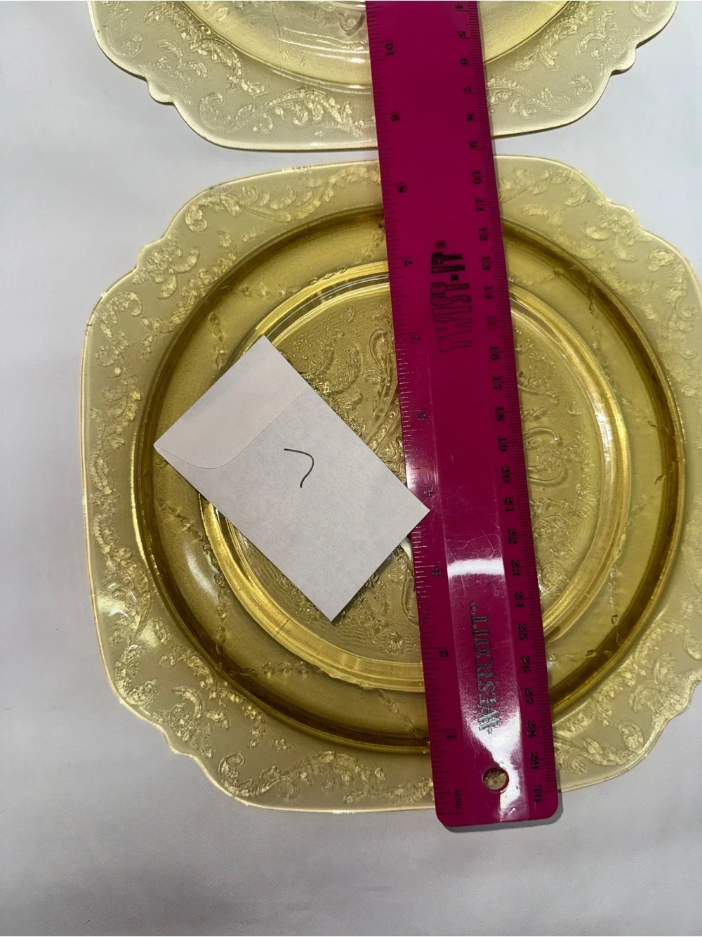 Vintage Amber Depression Glass Etched Square Luncheon Plates
